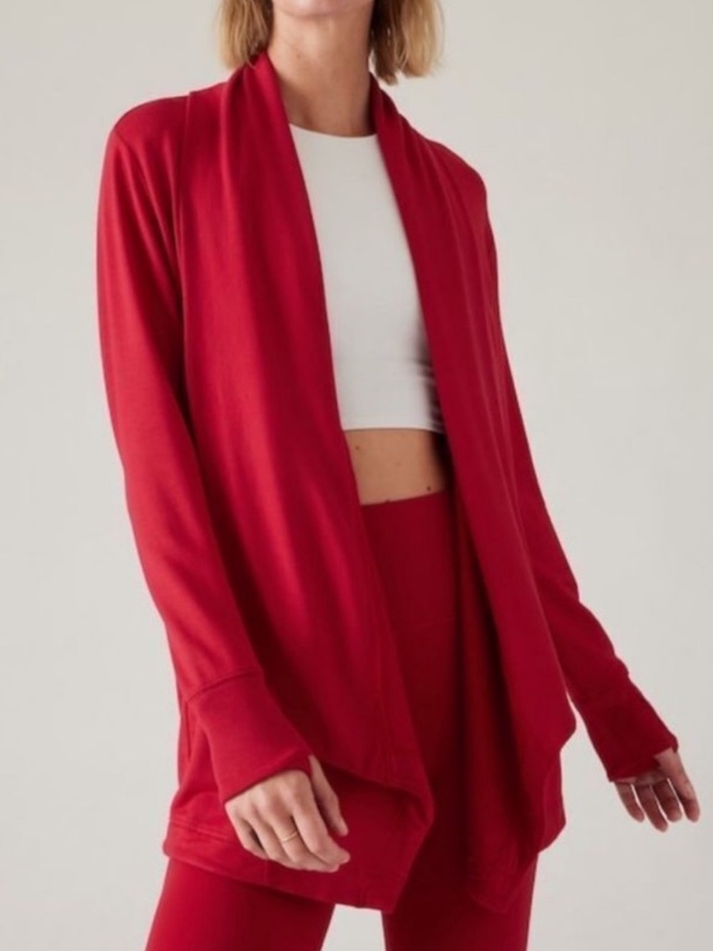 ATHLETA Pranayama Restore Wrap Cardigan Ruby Red Sz 1X Soft